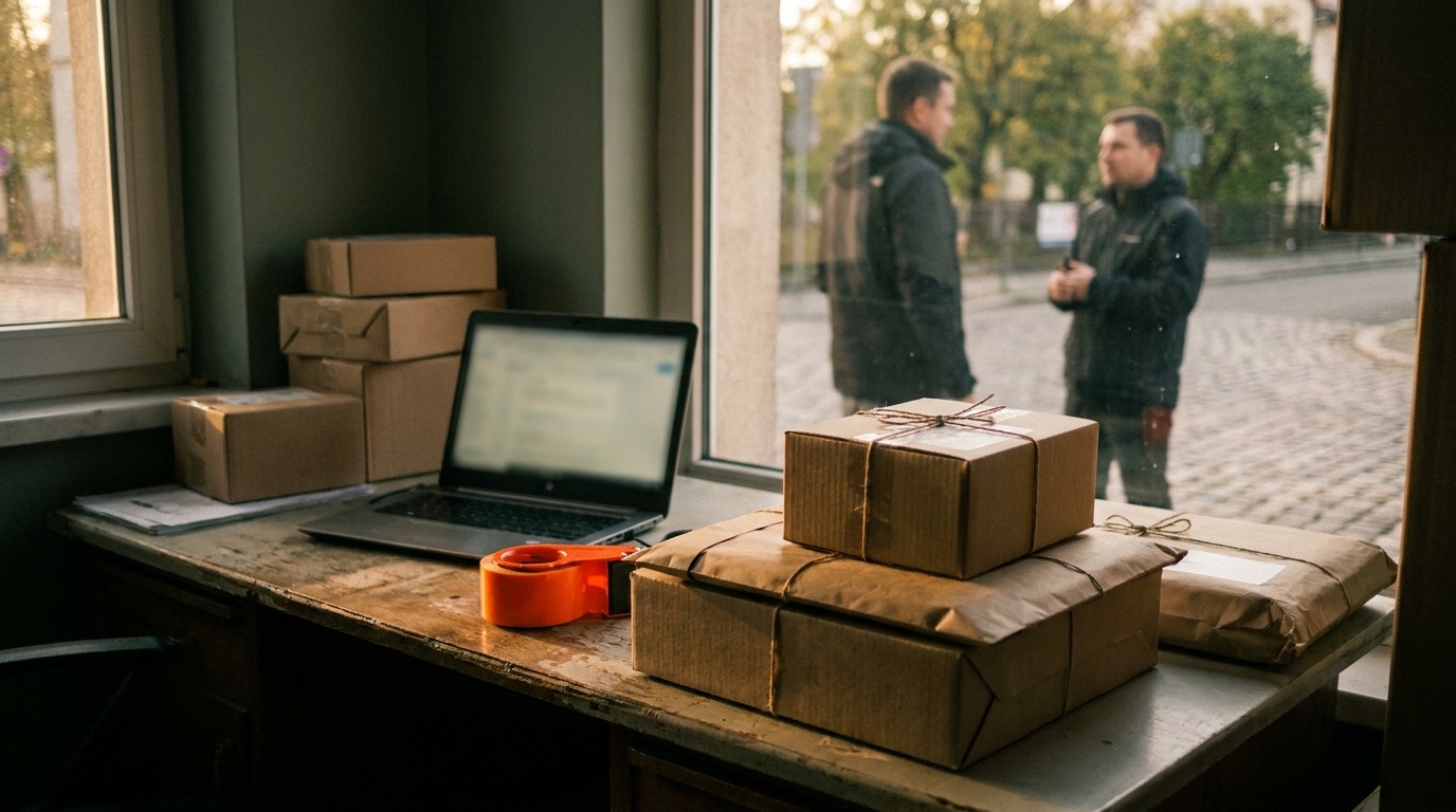 A small logistics team reviewing deliveries together.